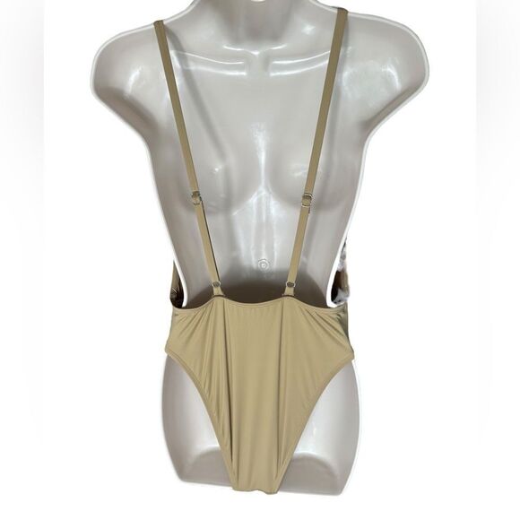 Dippin’ Daisy’s Sexy Beige Euphoria High Cut V Plunge One Piece Swimsuit - Picture 3 of 9